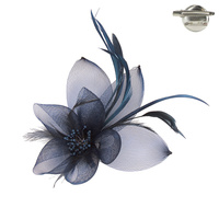 Mesh Flower and Leaves with Feathers Pin Brooch and Hair Clip Fascinator