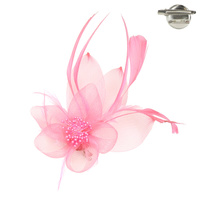 Mesh Flower and Leaves with Feathers Pin Brooch and Hair Clip Fascinator