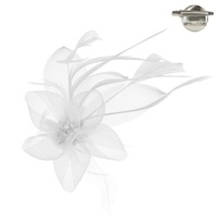 MESH FLOWER AND LEAVES WITH FEATHERS PIN BROOCH HAIR CLIP FASCINATOR