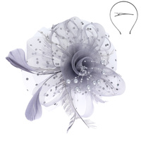 MESH FLORAL FEATHER W/ DOTTED RUFFL  DETACHABLE HEADBAND INCLUDES HEADBAND AND CLIP
