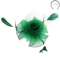 SMALL ROSE MESH FEATHER FASCINATOR  DETACHABLE HEADBAND INCLUDES HEADBAND AND CLIP