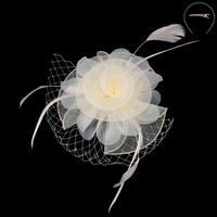 SMALL ROSE MESH FEATHER FASCINATOR  DETACHABLE HEADBAND INCLUDES HEADBAND AND CLIP