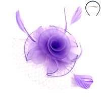 SMALL ROSE MESH FEATHER FASCINATOR  DETACHABLE HEADBAND INCLUDES HEADBAND AND CLIP