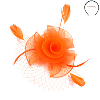 SMALL ROSE MESH FEATHER FASCINATOR  DETACHABLE HEADBAND INCLUDES HEADBAND AND CLIP