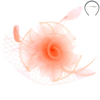 SMALL ROSE MESH FEATHER FASCINATOR  DETACHABLE HEADBAND INCLUDES HEADBAND AND CLIP