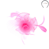 SMALL ROSE MESH FEATHER FASCINATOR  DETACHABLE HEADBAND INCLUDES HEADBAND AND CLIP