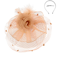 3 FLWR MESH VEIL FEATHER FASCINATOR   DETACHABLE HEADBAND INCLUDES HEADBAND AND CLIP