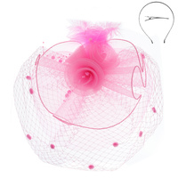 3 FLWR MESH VEIL FEATHER FASCINATOR   DETACHABLE HEADBAND INCLUDES HEADBAND AND CLIP