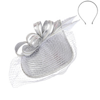 LOOPED POINTED FEATHER VEIL BRAID HEADBAND FASCINATOR