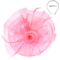 DUAL HEADBAND CLIP FLORAL MESH FASCINATOR