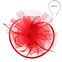 WOMEN'S KENTUCKY DERBY TILT MESH FLOWER FEATHERS FASCINATOR WITH DUAL FUNCTION AS CLIP AND HEADBAND