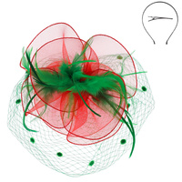 FEATHER MESH NET FASCINATOR PARTY HEADPIECE WITH HEADBAND AND CLIP