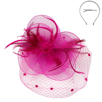 FEATHER MESH NET FASCINATOR PARTY HEADPIECE WITH HEADBAND AND CLIP