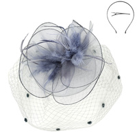 FEATHER MESH NET FASCINATOR PARTY HEADPIECE WITH HEADBAND AND CLIP