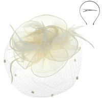 FEATHER MESH NET FASCINATOR PARTY HEADPIECE WITH HEADBAND AND CLIP