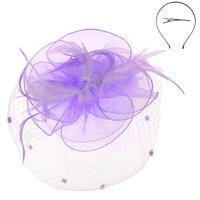FEATHER MESH NET FASCINATOR PARTY HEADPIECE WITH HEADBAND AND CLIP