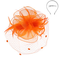 FEATHER MESH NET FASCINATOR PARTY HEADPIECE WITH HEADBAND AND CLIP
