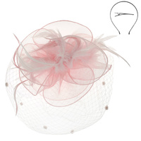FEATHER MESH NET FASCINATOR PARTY HEADPIECE WITH HEADBAND AND CLIP