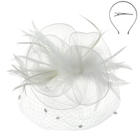 FEATHER MESH NET FASCINATOR PARTY HEADPIECE WITH HEADBAND AND CLIP