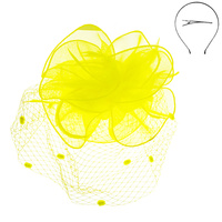 FEATHER MESH NET FASCINATOR PARTY HEADPIECE WITH HEADBAND AND CLIP