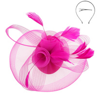 WOMEN'S KENTUCKY DERBY TILT MESH FLOWER FEATHERS FASCINATOR WITH DUAL FUNCTION AS CLIP AND HEADBAND