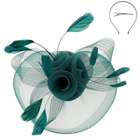 WOMEN'S KENTUCKY DERBY TILT MESH FLOWER FEATHERS FASCINATOR WITH DUAL FUNCTION AS CLIP AND HEADBAND