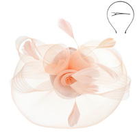 WOMEN'S KENTUCKY DERBY TILT MESH FLOWER FEATHERS FASCINATOR WITH DUAL FUNCTION AS CLIP AND HEADBAND