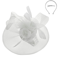 WOMEN'S KENTUCKY DERBY TILT MESH FLOWER FEATHERS FASCINATOR WITH DUAL FUNCTION AS CLIP AND HEADBAND
