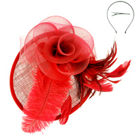 WOMEN'S TILT MESH FLOWER FEATHERED FASCINATOR