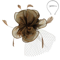 WOMEN'S KENTUCKY DERBY TILT MESH FLOWER FEATHERS FASCINATOR WITH DUAL FUNCTION AS CLIP AND HEADBAND