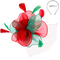 WOMEN'S KENTUCKY DERBY TILT MESH FLOWER FEATHERS FASCINATOR WITH DUAL FUNCTION AS CLIP AND HEADBAND
