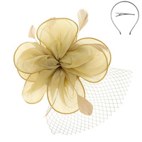 WOMEN'S KENTUCKY DERBY TILT MESH FLOWER FEATHERS FASCINATOR WITH DUAL FUNCTION AS CLIP AND HEADBAND