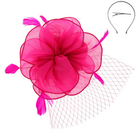 WOMEN'S KENTUCKY DERBY TILT MESH FLOWER FEATHERS FASCINATOR WITH DUAL FUNCTION AS CLIP AND HEADBAND