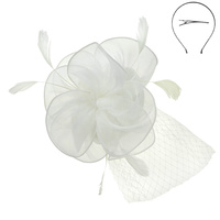 WOMEN'S KENTUCKY DERBY TILT MESH FLOWER FEATHERS FASCINATOR WITH DUAL FUNCTION AS CLIP AND HEADBAND