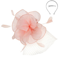 WOMEN'S KENTUCKY DERBY TILT MESH FLOWER FEATHERS FASCINATOR WITH DUAL FUNCTION AS CLIP AND HEADBAND