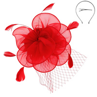WOMEN'S KENTUCKY DERBY TILT MESH FLOWER FEATHERS FASCINATOR WITH DUAL FUNCTION AS CLIP AND HEADBAND