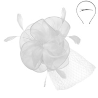 WOMEN'S KENTUCKY DERBY TILT MESH FLOWER FEATHERS FASCINATOR WITH DUAL FUNCTION AS CLIP AND HEADBAND