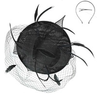 FEATHER RIBBON FLORAL MESH NETTING VEIL FASCINATOR WITH HEADBAND AND CLIP