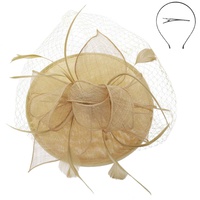 FEATHER RIBBON FLORAL MESH NETTING VEIL FASCINATOR WITH HEADBAND AND CLIP