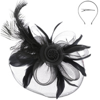 PEACOCK FEATHER ROSE FASCINATOR WITH HEADBAND AND CLIP
