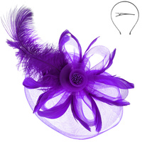 PEACOCK FEATHER ROSE FASCINATOR WITH HEADBAND AND CLIP