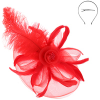 PEACOCK FEATHER ROSE FASCINATOR WITH HEADBAND AND CLIP