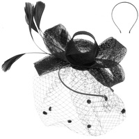 KENTUCKY DERBY SOUTHERN STYLE SPOTTED VEILED LARGE BOW FEATHERED HEADBAND FASCINATOR