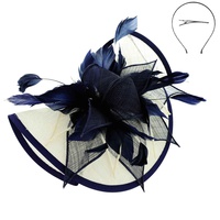 FEATHER CONTRAST TWO TONE FOLDED FASCINATOR WITH HEADBAND AND CLIP