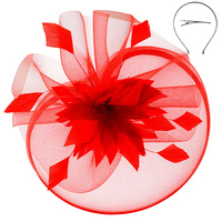 KENTUCKY DERBY SOUTHERN STYLE LARGE FLORAL VEILED MESH FASCINATOR HEADPIECE 3-PIECE DECORATIVE DETACHABLE HEADBAND INCLUDES HEAD