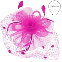 FEATHER RIBBON FLORAL POLKA DOT MESH NETTING VEIL FASCINATOR WITH HEADBAND AND CLIP