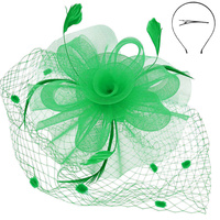 FEATHER RIBBON FLORAL POLKA DOT MESH NETTING VEIL FASCINATOR WITH HEADBAND AND CLIP