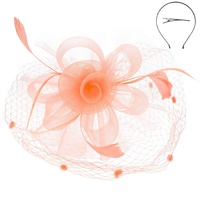 FEATHER RIBBON FLORAL POLKA DOT MESH NETTING VEIL FASCINATOR WITH HEADBAND AND CLIP