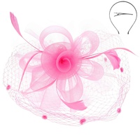 FEATHER RIBBON FLORAL POLKA DOT MESH NETTING VEIL FASCINATOR WITH HEADBAND AND CLIP