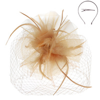 VEILED MESH FASCINATOR WITH HEADBAND AND CLIP